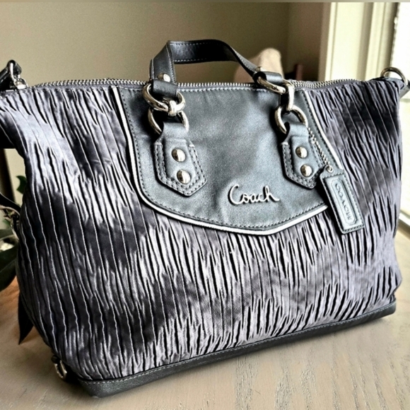Coach Handbags - Coach Ashley Gathered Sateen GraySatchel Shoulder Bag F20084